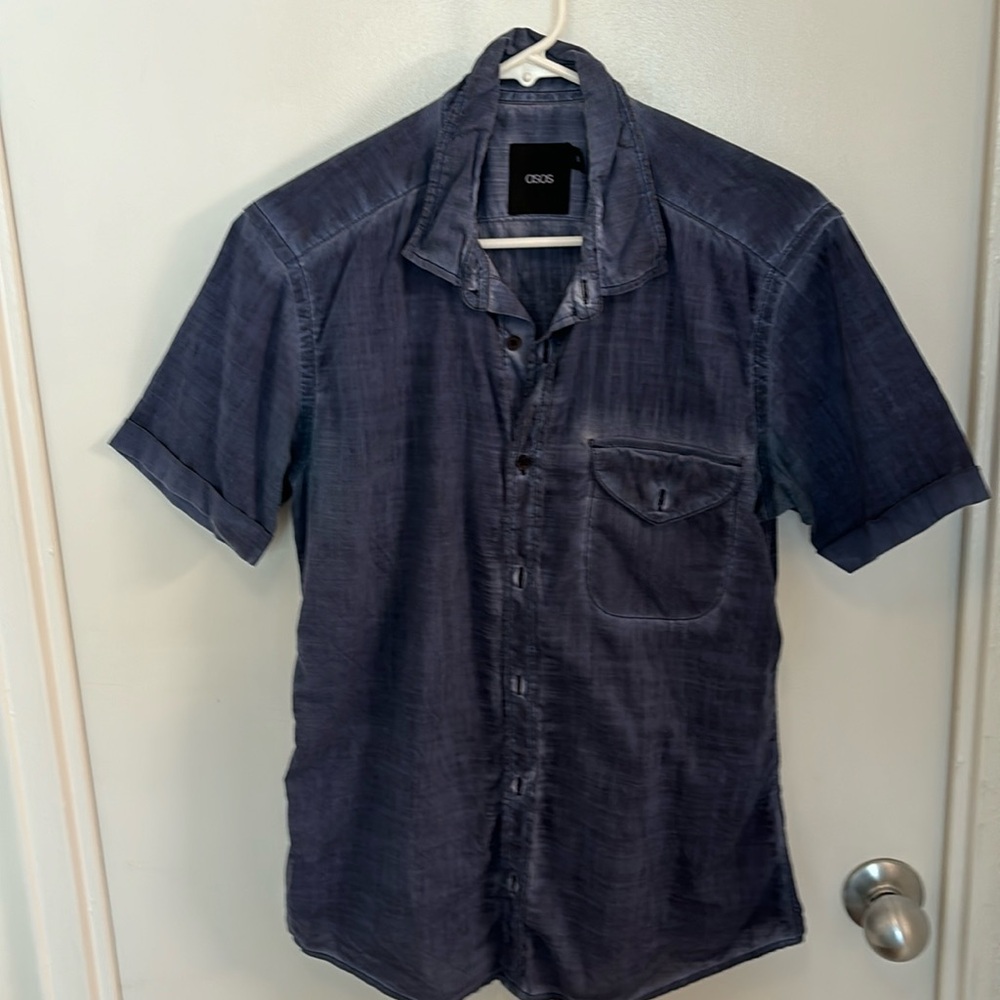 ASOS indigo blue dye short short sleeve button down